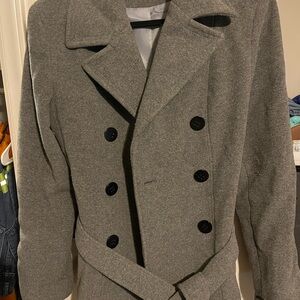 Gray Calvin Klein Double-Breasted Coat with Black Buttons